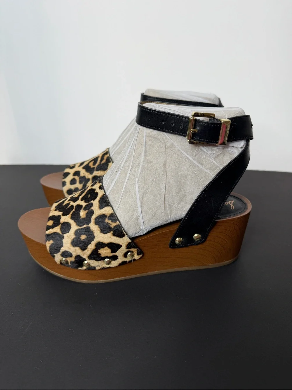 Sam Edelman Leopard Print Wedge Sandals with Black Ankle Strap